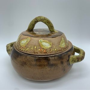 Art Pottery Easter Baby Chick Chicken Covered Dish Signed